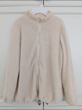 2/$25 Cream Sherpa Fleece Zip-Up Sweater – Kids Size 160 (14–16)